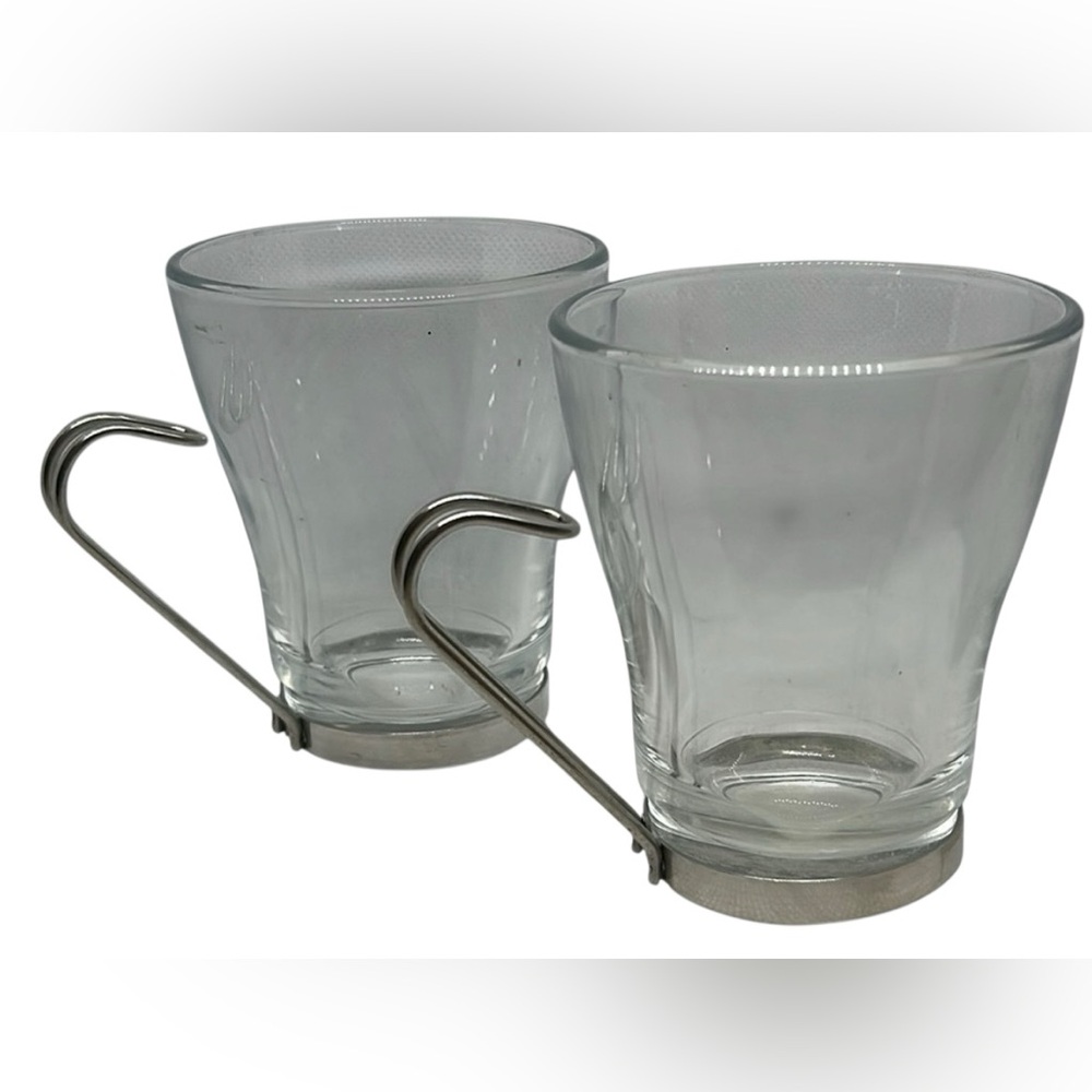 Vitrosax Cappuccino Cups Set Clear Glass Removable Handle Italy 7.5 oz B12